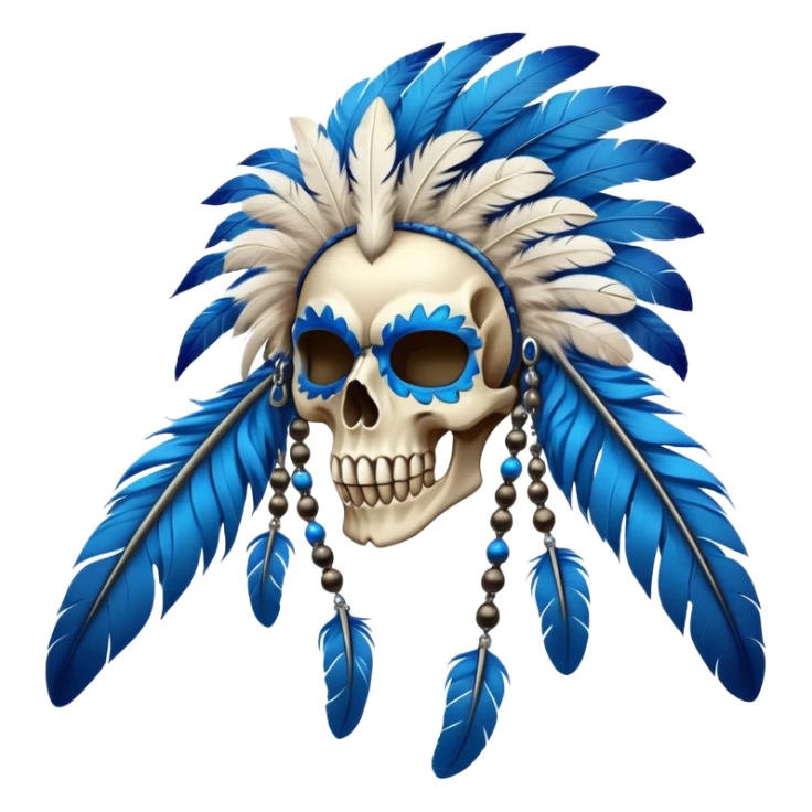 Furry Fakémon-Pokémon-animal-creature with a skull mask, and a feather-mane-collar, and blue feathers, (full body) sticker