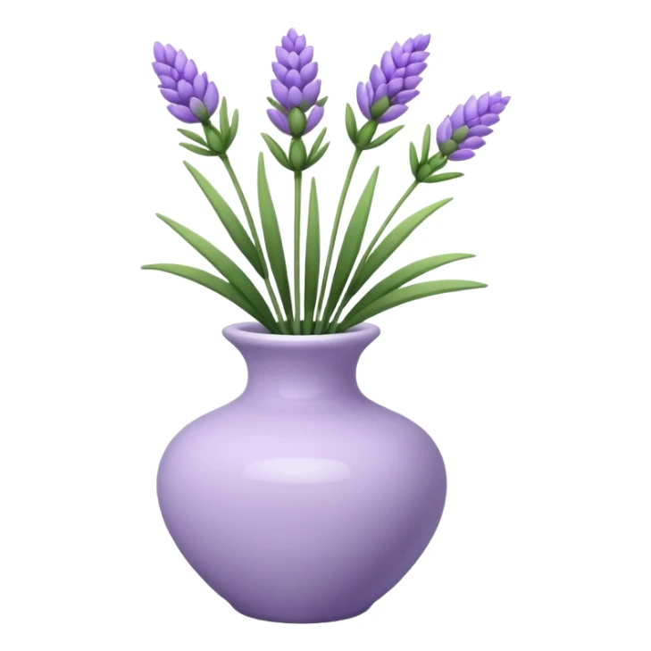 A small white vase holding a single lavender flower with green leaves. sticker