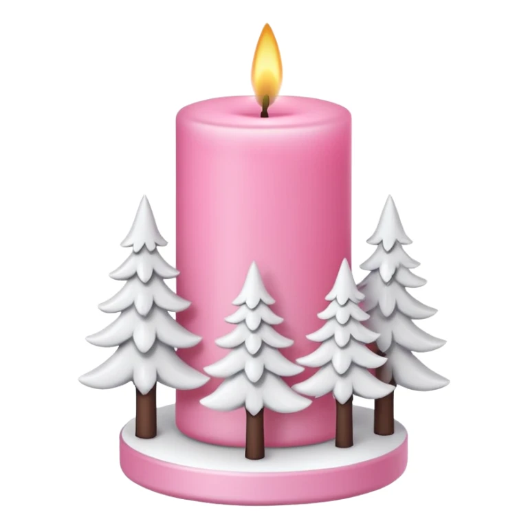 Pink candle holder with white trees and a beautiful white candle sticker