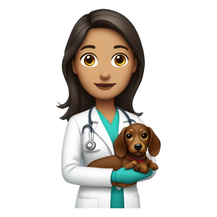 Brunette Medical worker holding a dachshund sticker
