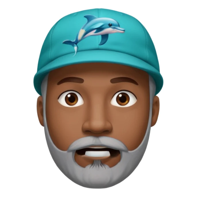 Black man with gray goatee wearing a Dolphins cap sticker