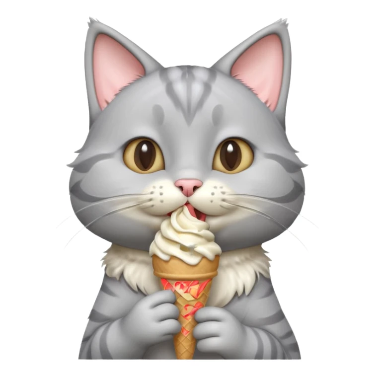 cute gray cat portrait, head and shoulders only, licking an ice cream cone, funny happy expression, 3D cartoon, mobile game icon style, clean background, no text, no watermark
 sticker