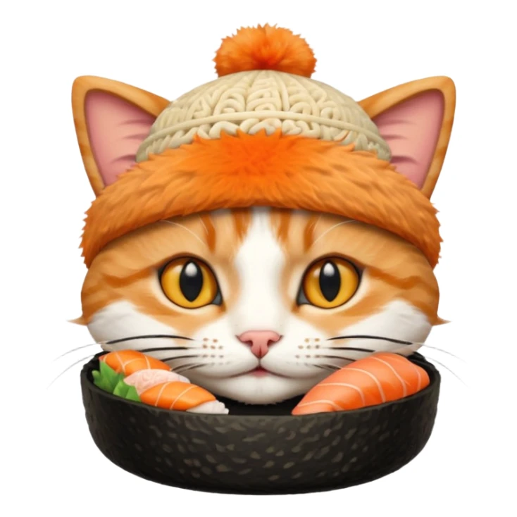 cat with a sushi hat, intricate sushi details sticker