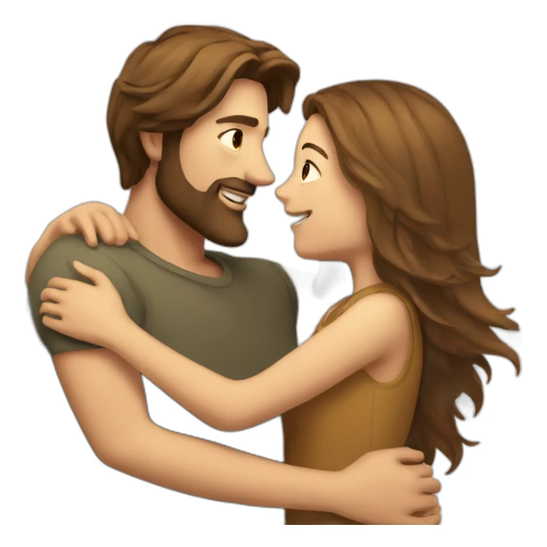 Man with brown long hair with beard hugging girl sticker