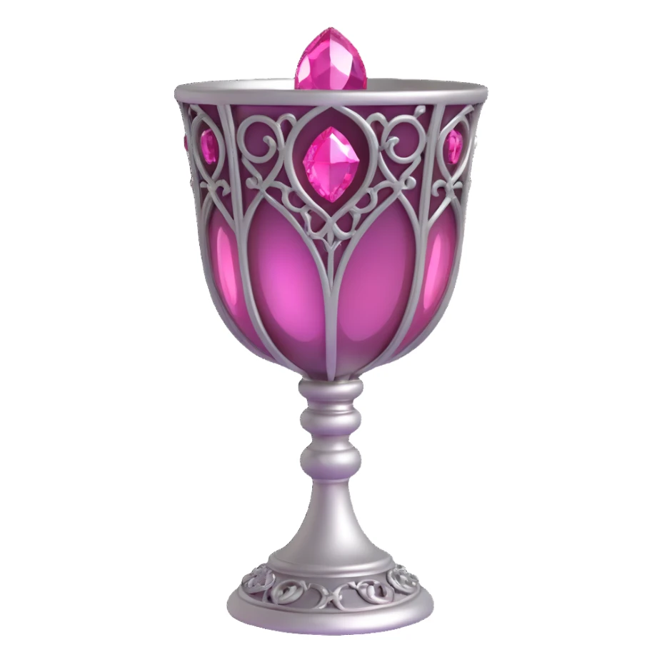 3D gothic chalice with pink gemstones, ornate and dramatic, metallic finish sticker