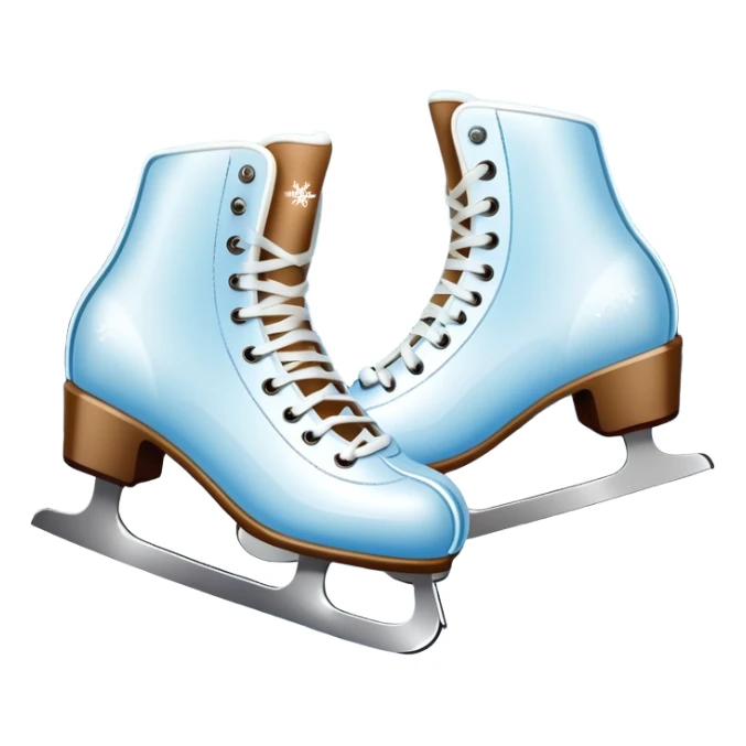 An icon showing In the background, twinkling lights, winter trees, and cheering spectators create a festive atmosphere. a pair of elegant ice skates gliding across a smooth, frozen rink with snowflakes in the air. Transparent background highlights the grace and charm of ice skating. sticker