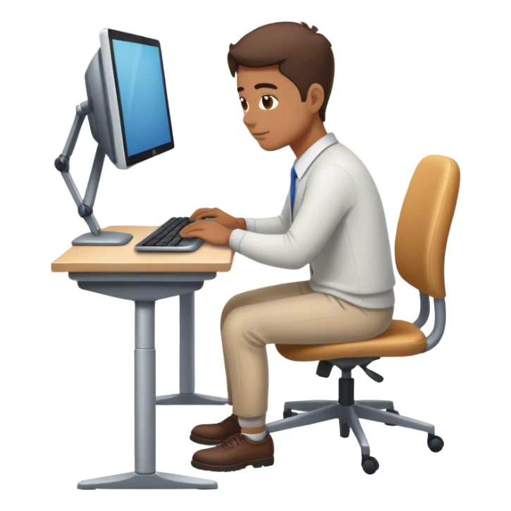 Looking down, full-length portrait of a professional working diligently at a computer. sticker