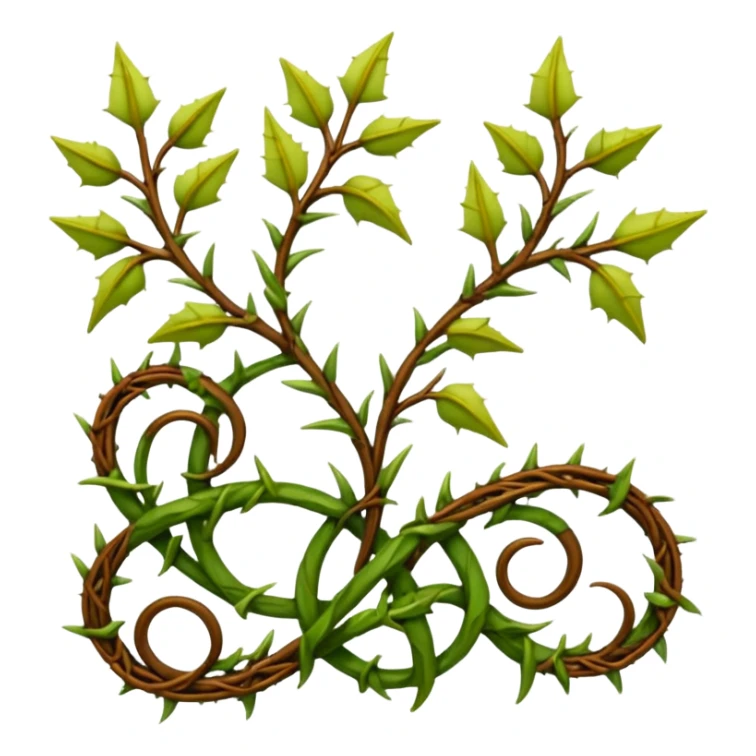 green filigree vines with thorns sprouting from the ground, 3D, extremely detailed, earthy color palette, yellow green and brown tones sticker