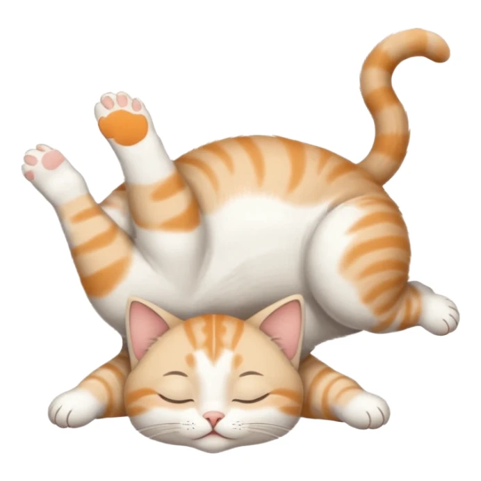 grey and white small cat eyes with closed lying down upside down with paws stretched out straight in different directions sticker