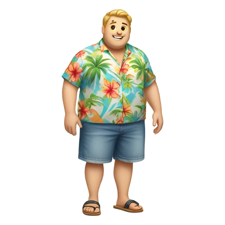 Chubby white guy in hawai shirt and slips sticker