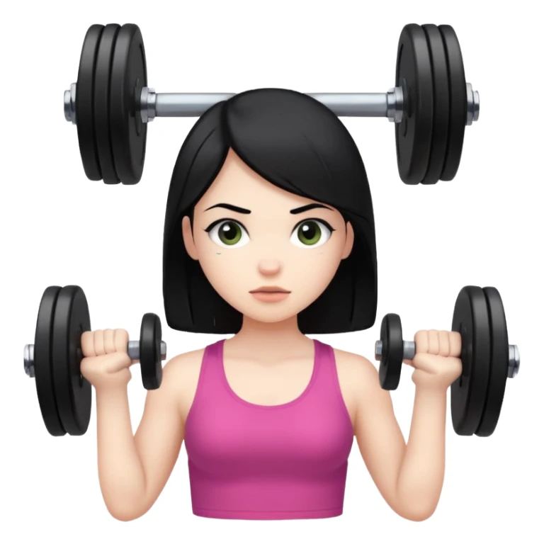 Pale girl with black hair using dumbells sticker