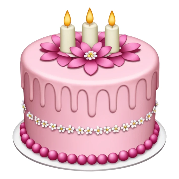 3 layer cake with pink frosting, crystals and flowers sticker