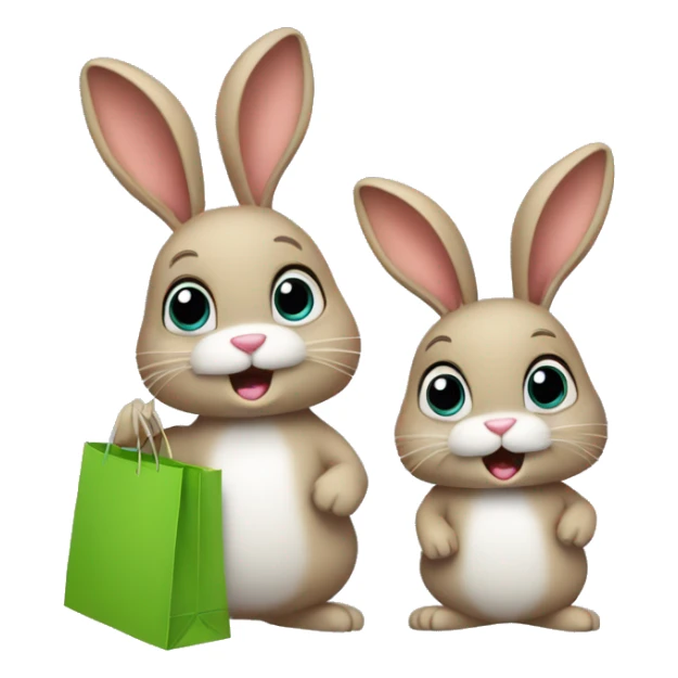 Two bunnies with shopping bags  sticker