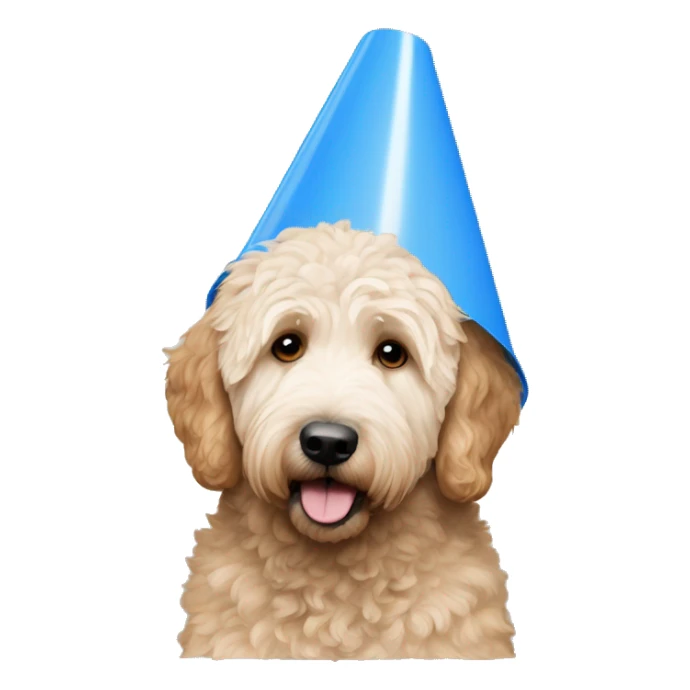 golden doodle wearing blue cone of shame  sticker