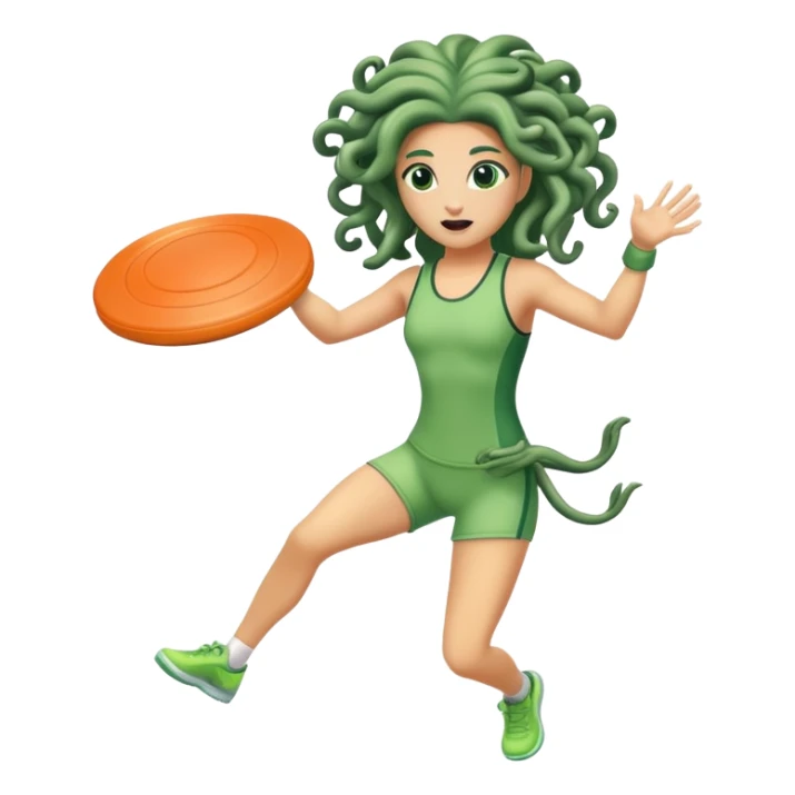 medusa, wearing an athletic outfit, throwing a frisbee sticker