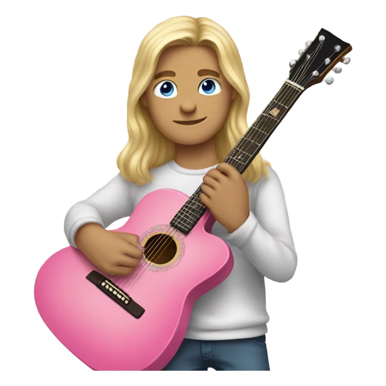 Boy with long blonde hair and blue eyes playing pink guitar  sticker