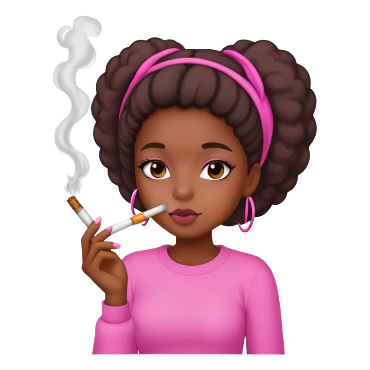 a cute black girl smoking a blunt wearing pink sticker