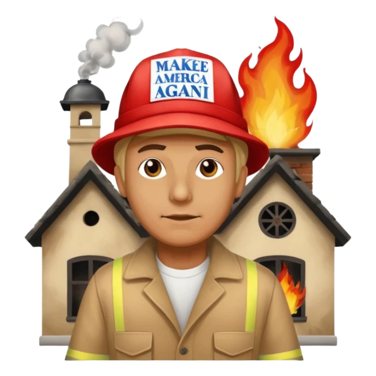 Man with make America great again hat lightning a orphanage on fire sticker