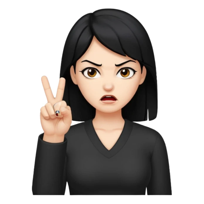 Woman with black hair showing middle finger angry sticker