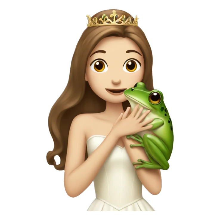 White princess with brown hair kissing frog sticker