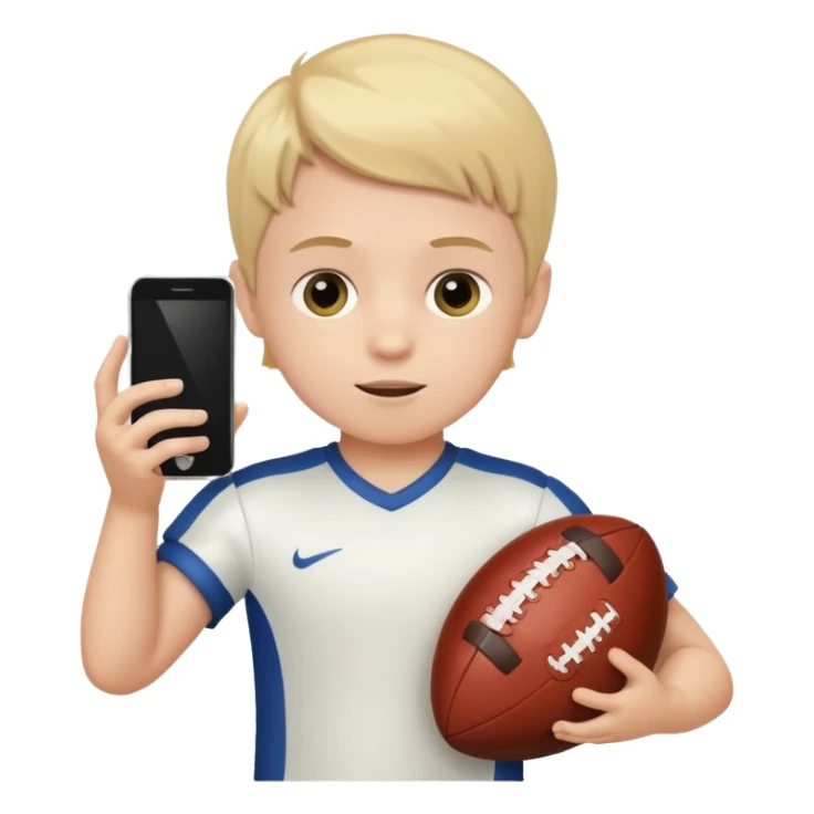 A white child is holding a phone and playing football at the same time. sticker