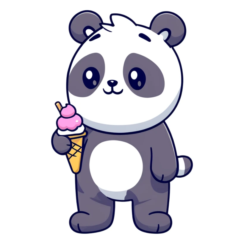 Panda eating ice cream with standing on a branch  sticker