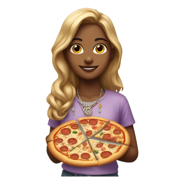 girl with pizz and jewelry sticker