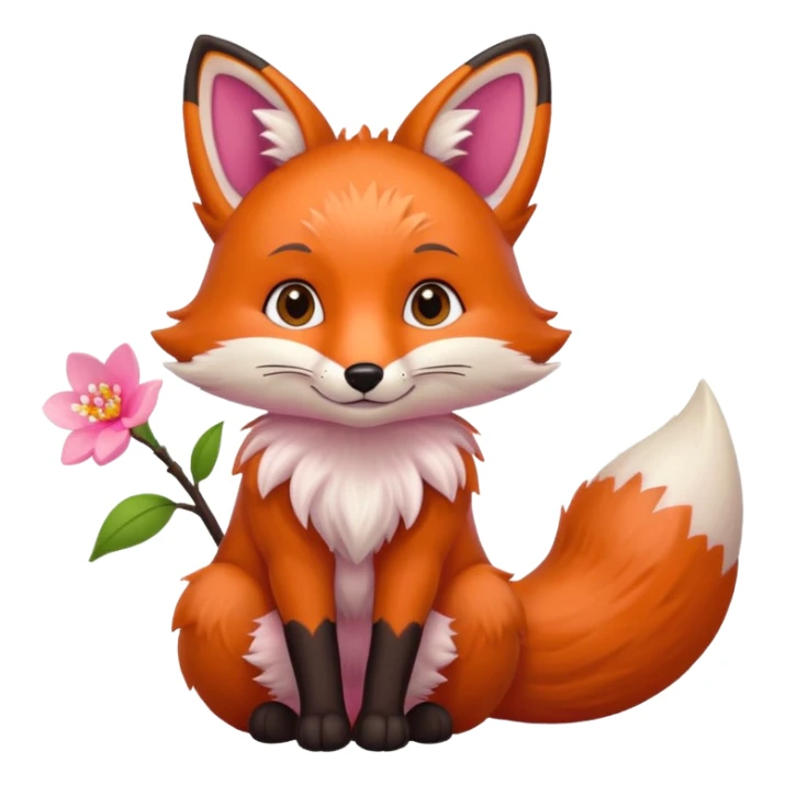 Fox holding a blossom and wearing a blossom sticker