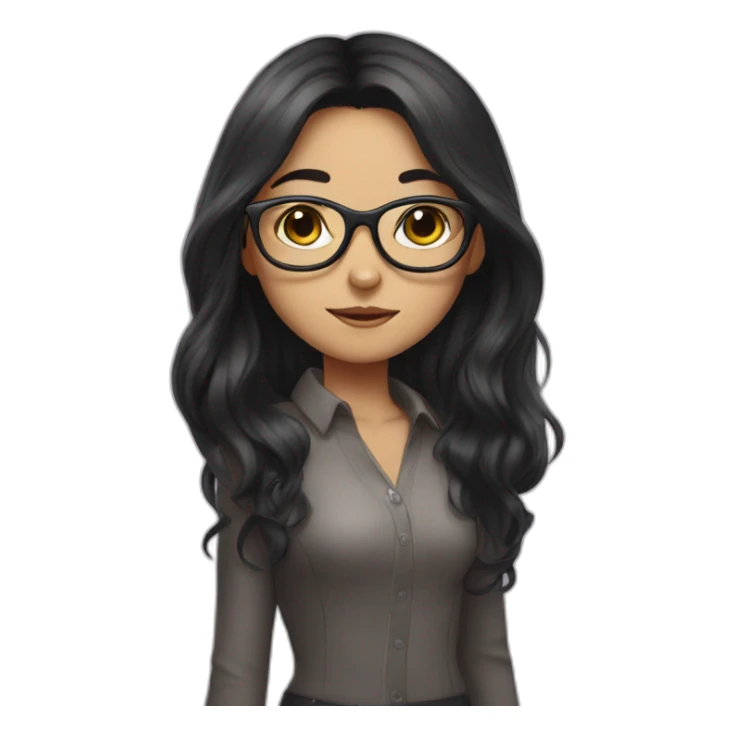 Cat-girl with long dark hair and glasses sticker