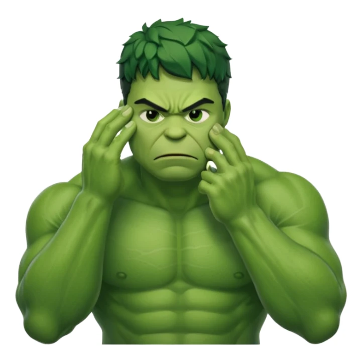 Create a man in a Hulk costume with his hand on his forehead and eyes closed (disappointment) sticker