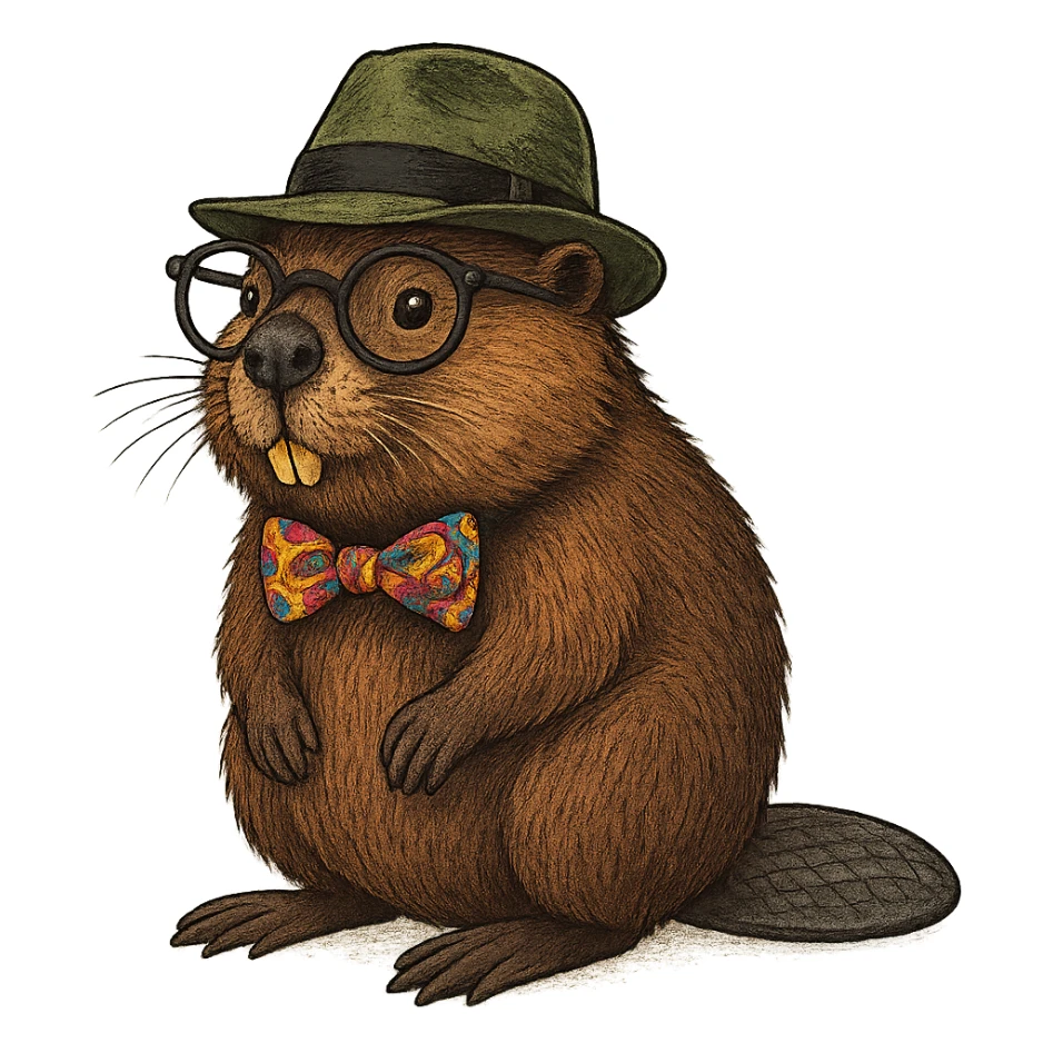exotic beaver with unusual accessories like glasses or hat, transparent background sticker