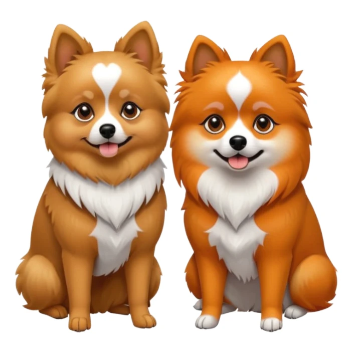 TWO POMERANIANS STANDING NEXT TO EACH OTHER. GIRL WHITE WITH ORANGE PATCHES AND BOY ALL BLACK WITH WHITE ON SNOUT AND CHEST . EMOJI DOGS. sticker