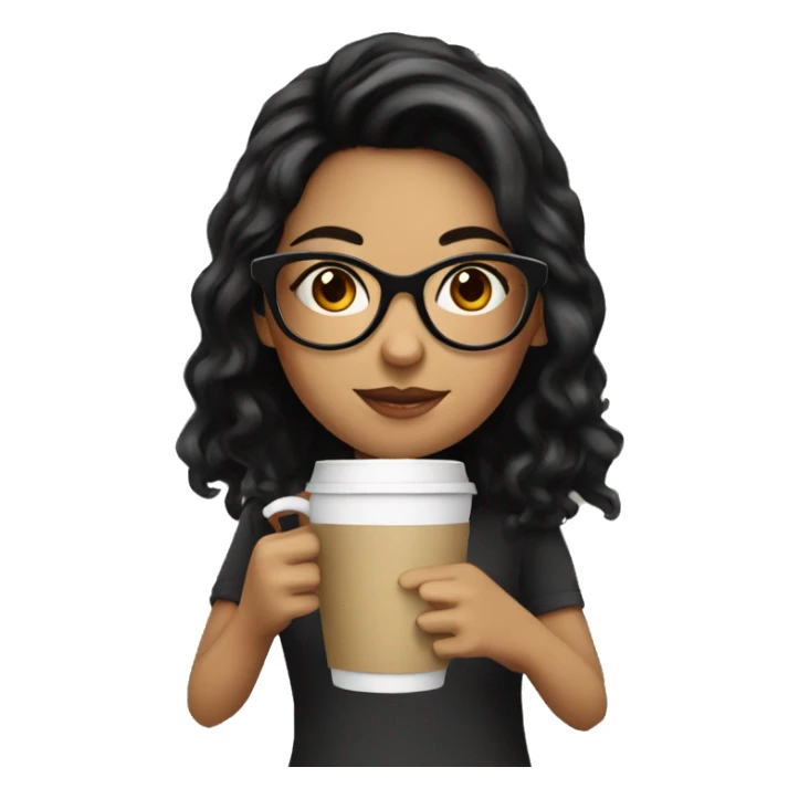 Girl with black hair and glasses drinking coffee  sticker