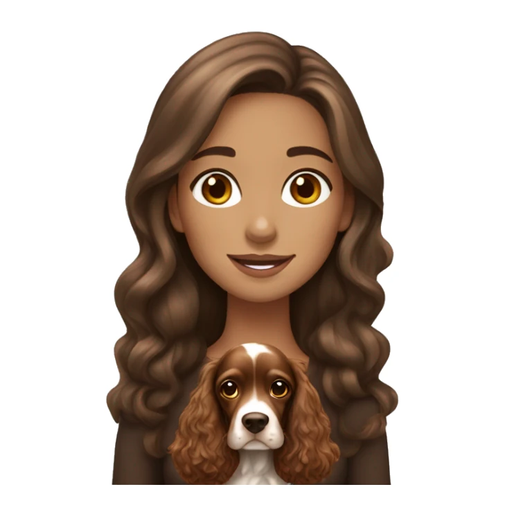 Beautiful girl with long brown hair with English Cocker Spaniel sticker