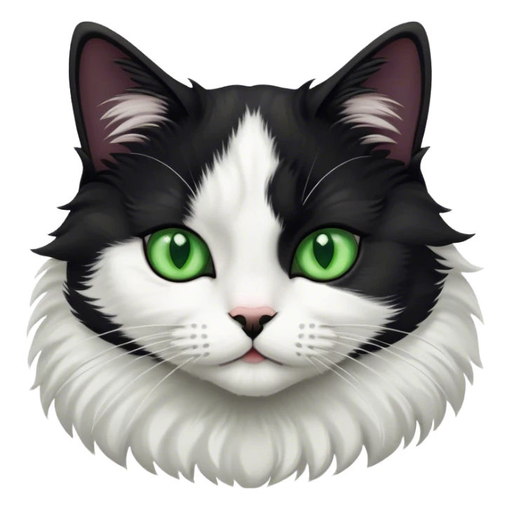 This is a fluffy black and white cat with green eyes sticker