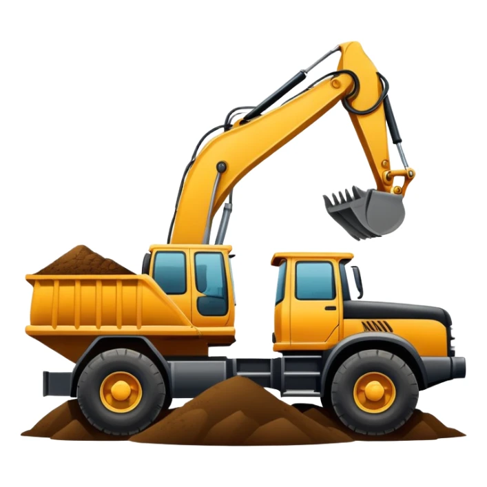 Excavator putting dirt in dump truck sticker