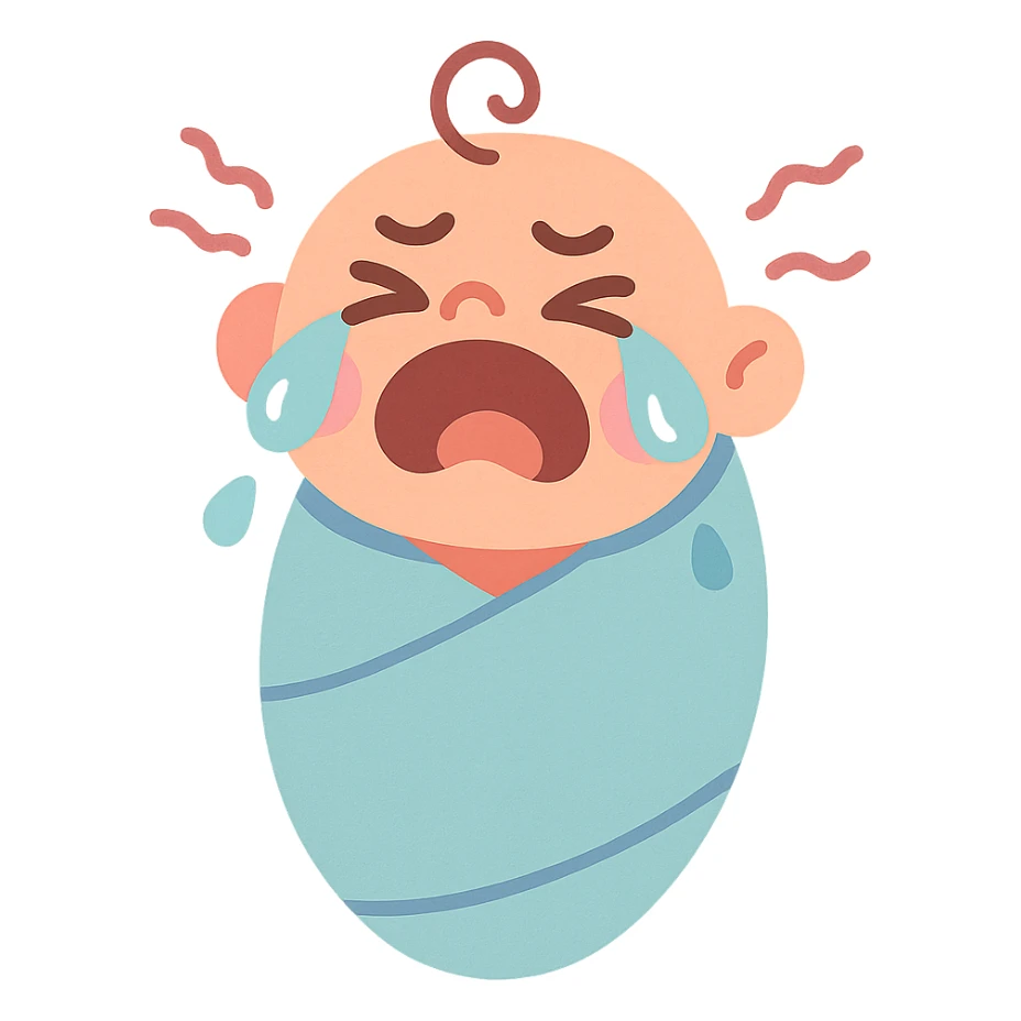 swaddled crying baby in pastel toon style sticker