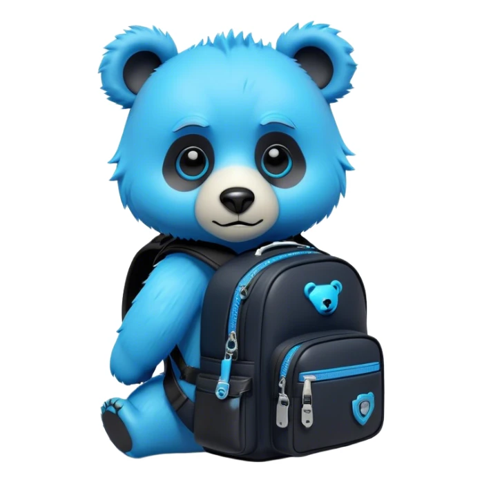 3D, adorable little Pixar style blue neon punk bear with a black backpack, ultra detailed, each lash, eye, and strand of fur is shown in stunning detail as though captured in a timeless photograph, rich textures, visually rich, so lifelike it feels like it could leap off the page at any moment sticker