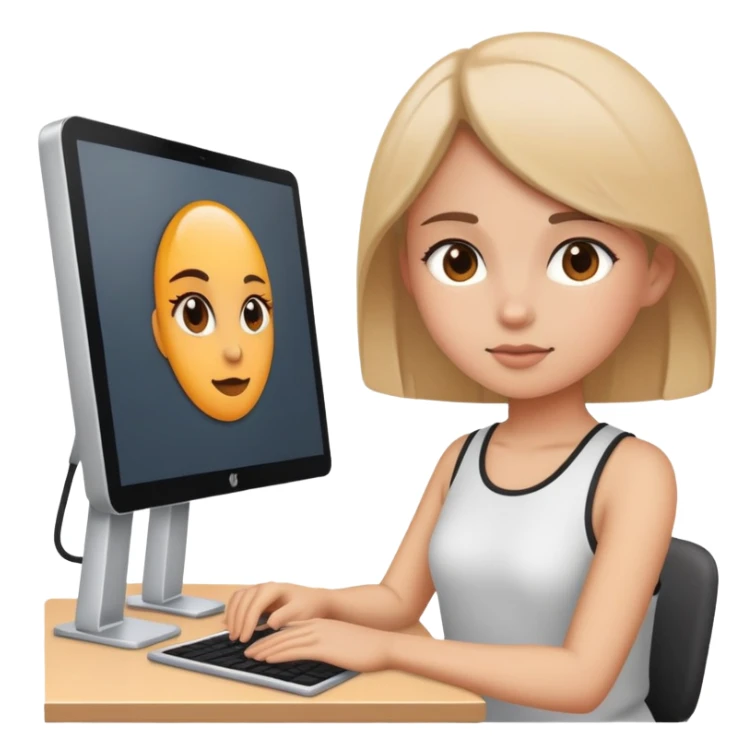 a girl working in front of a computer  sticker