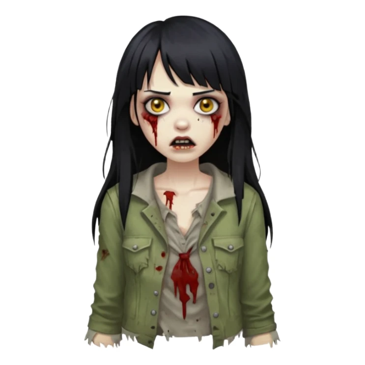 Faça uma mulher zumbi de franja cabelo longo preto 🧟‍♀️ sticker