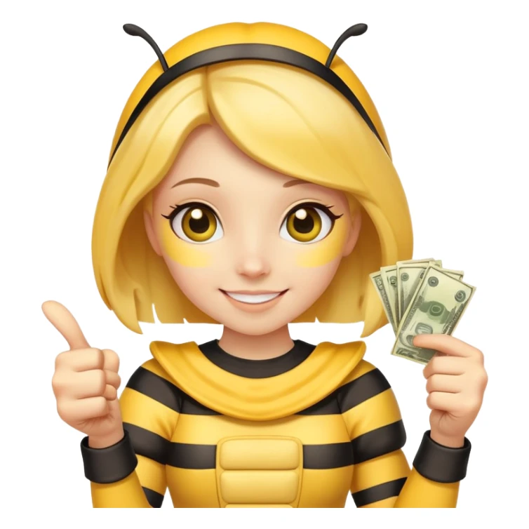 Girl ￼Bee with money shows thumbs up sticker