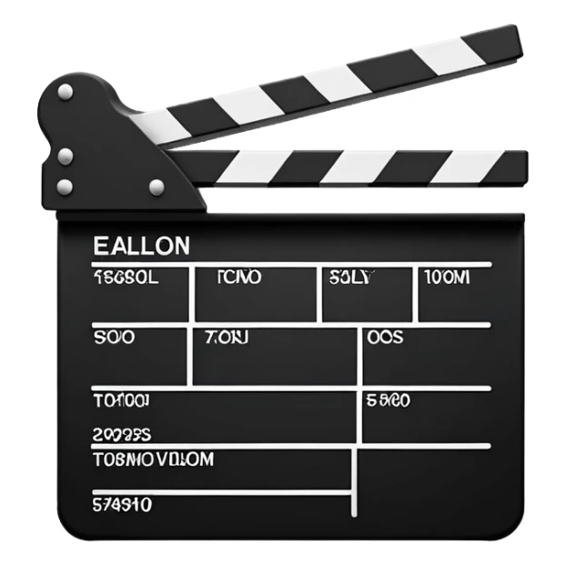 Extremely minimalist movie clapperboard with angled top bar, black and white, iOS emoji style with just the essential elements sticker