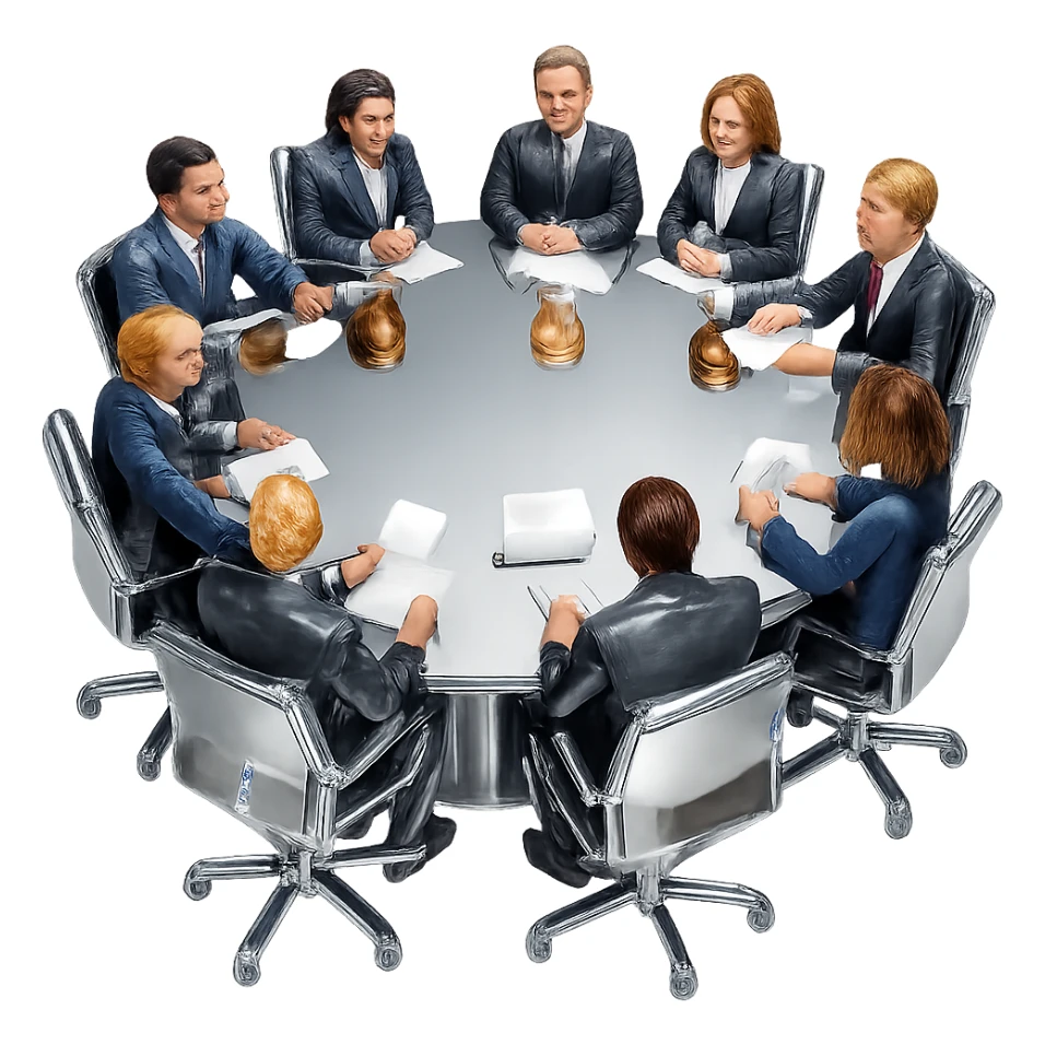 Transform the entire scene into a highly reflective and shiny 3D chrome metallic style, keeping the people in their original colors. Remove the background entirely. sticker