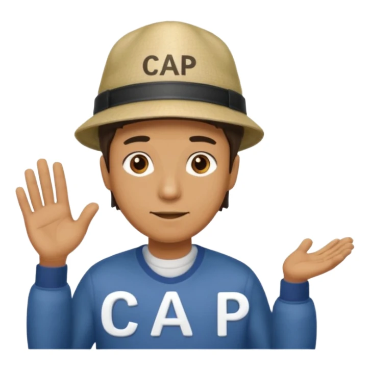 A man standing next to the word cap as if he is presenting it sticker