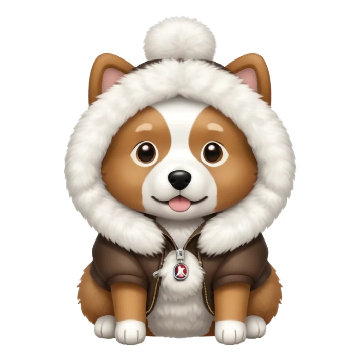 Dog wearing a moncler holdie sticker