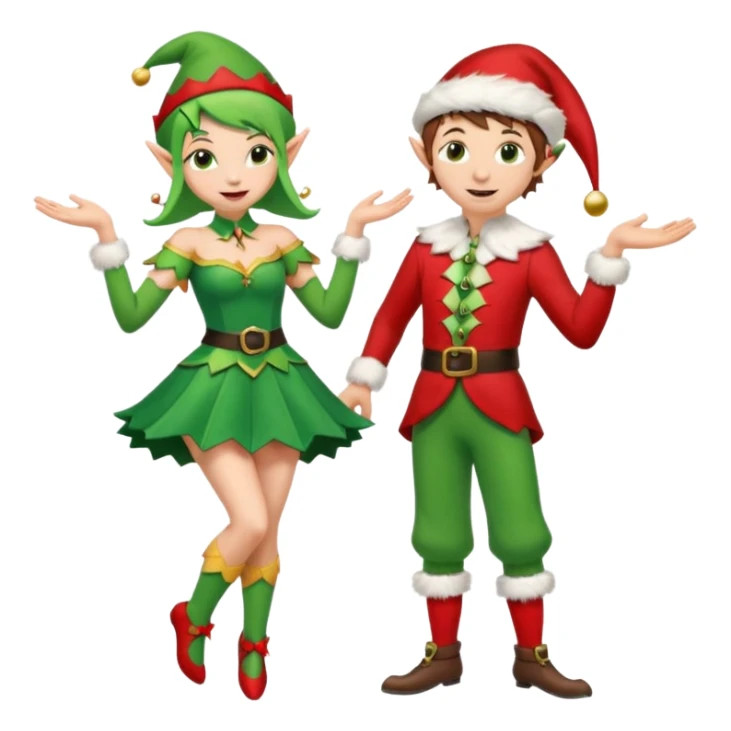 dancing male and female Christmas elves  sticker
