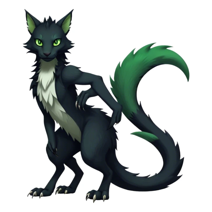dark cool edgy feline-vernid-sergal-fursona animal creature with a tufted tail full body sticker