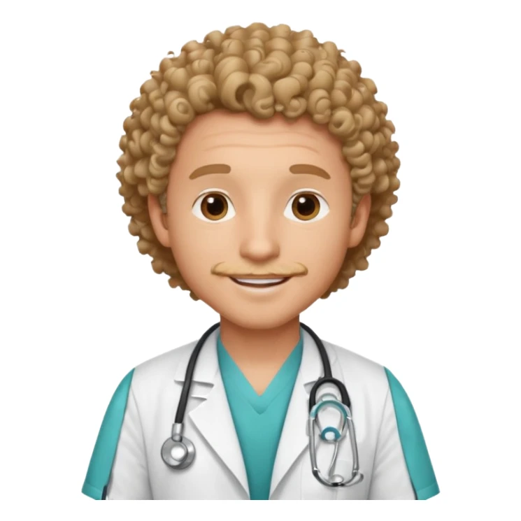 a male doctor with curly hair and cheerful face sticker