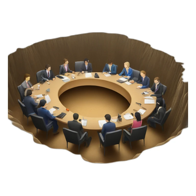 Board meeting on the bottom of a crater sticker