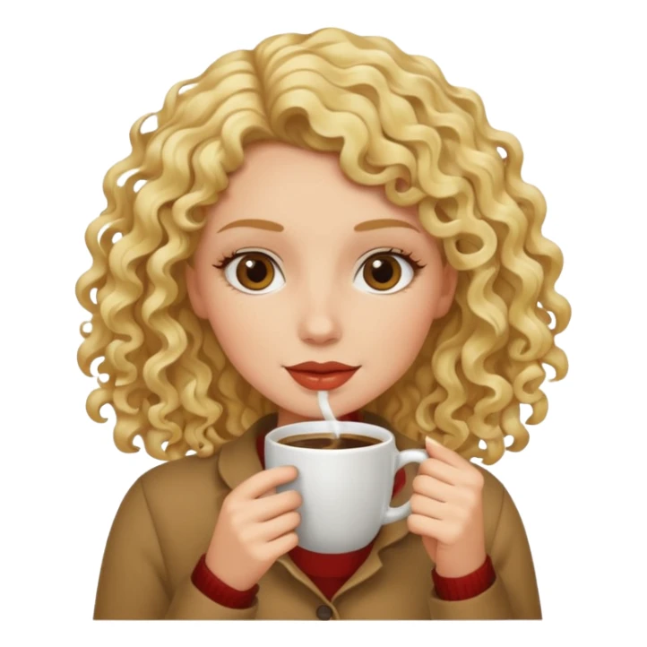 curly blonde woman drink coffee sticker